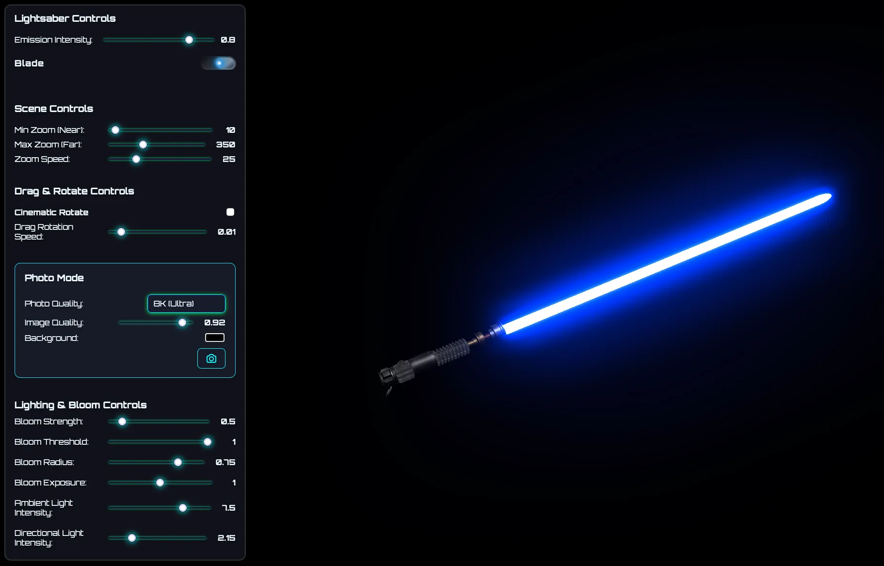 Lightsaber App — Three.js project screenshot
